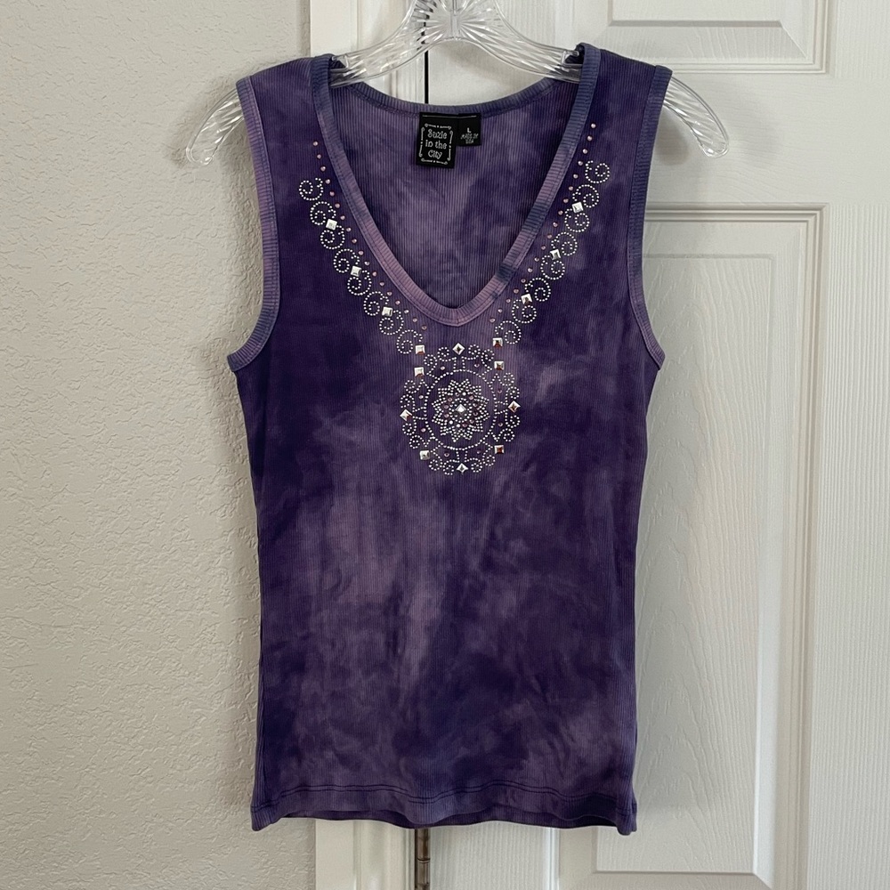 Like new purple the dye with beading detail tank top size Large